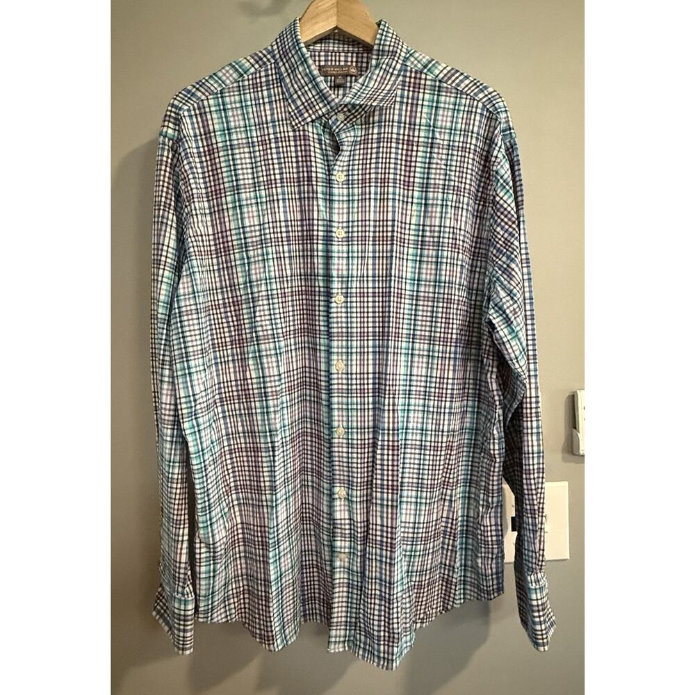 Peter‎ Millar Shirt Summer Comfort Performance Plaid Button Up Golf XL